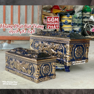 Tiểu quách men lam xám mái Vòm vàng kim cao cấp cỡ Đại QTVK10